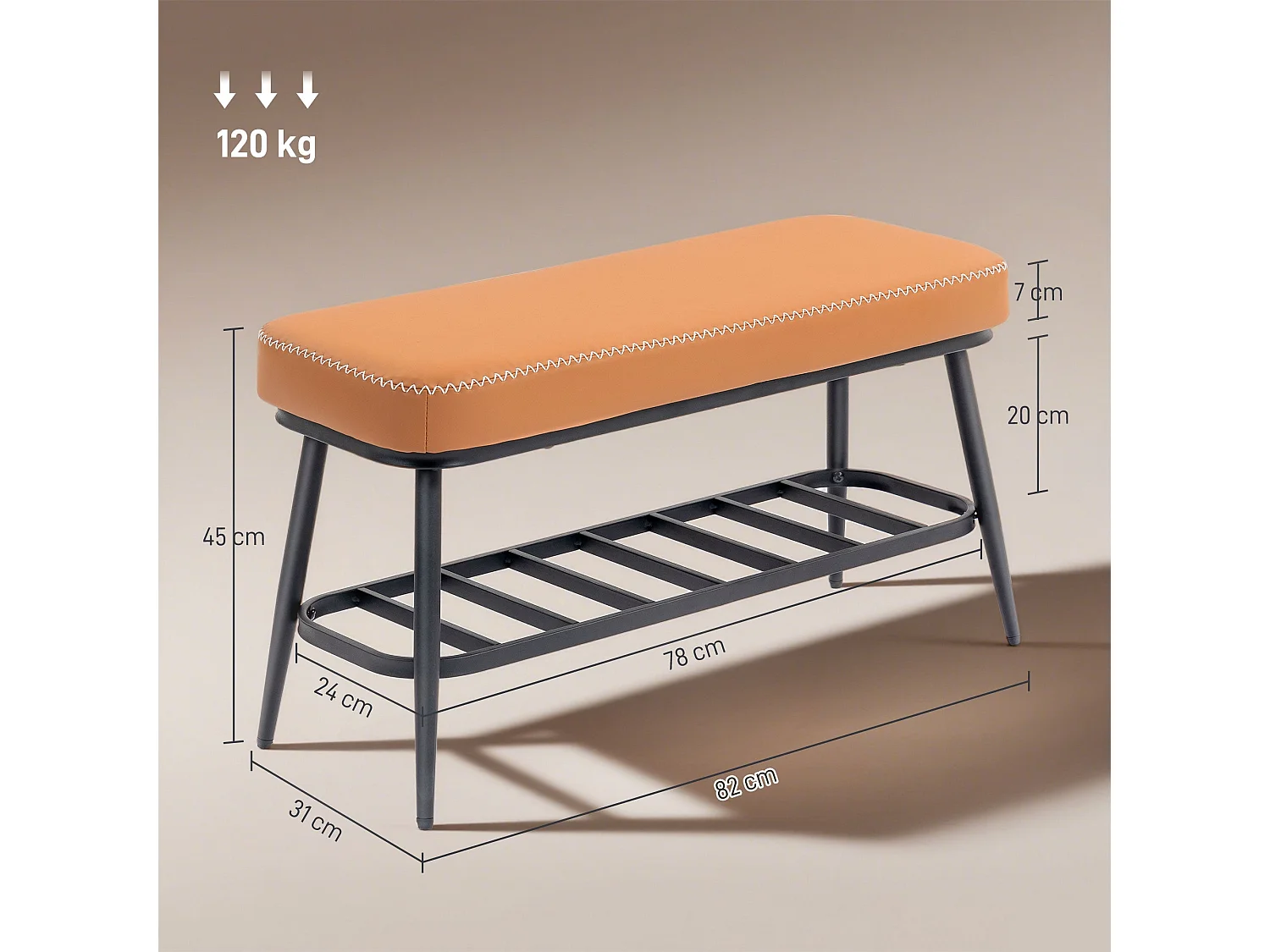 Elbani Faux Leather Orange Shoe Storage Bench with Cushioned Seat