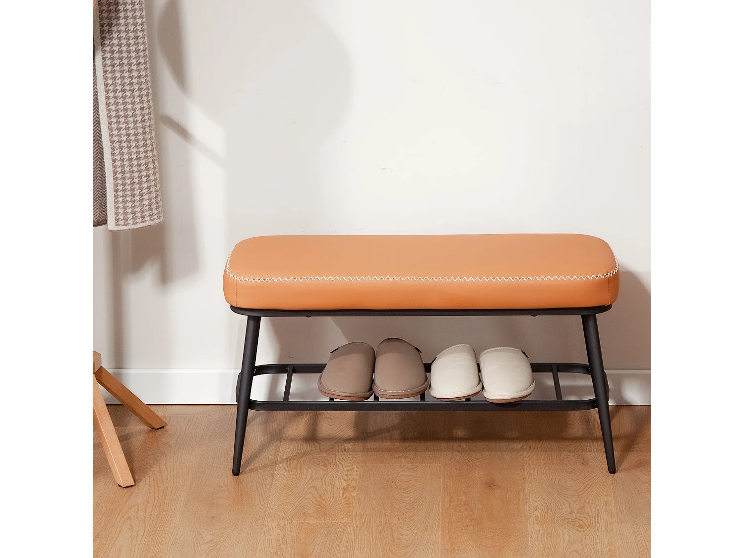 Elbani Faux Leather Orange Shoe Storage Bench with Cushioned Seat