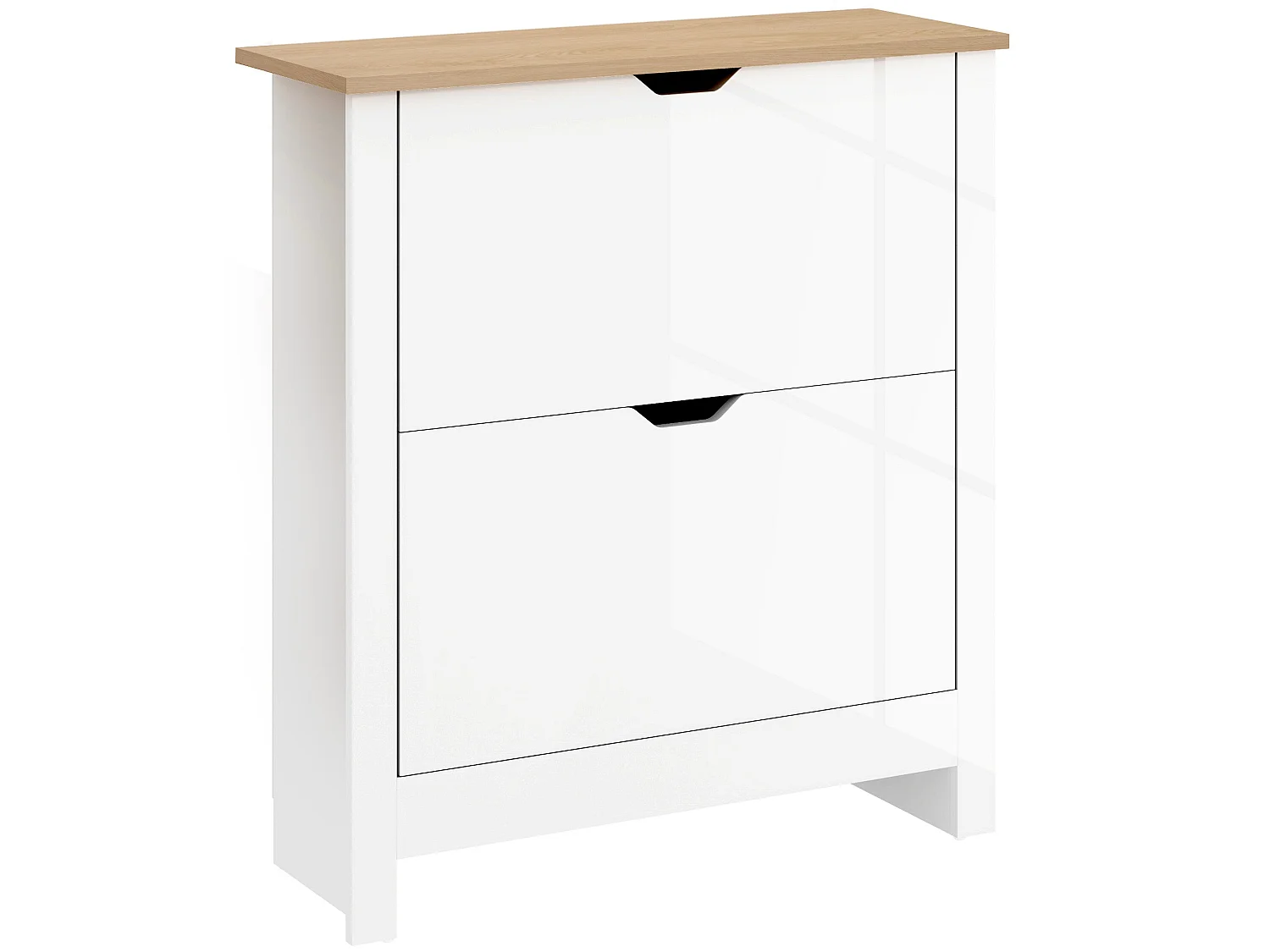 Sakeno High Gloss White Slim Shoe Cabinet with 2 Flip Drawers for 6–12 Pairs