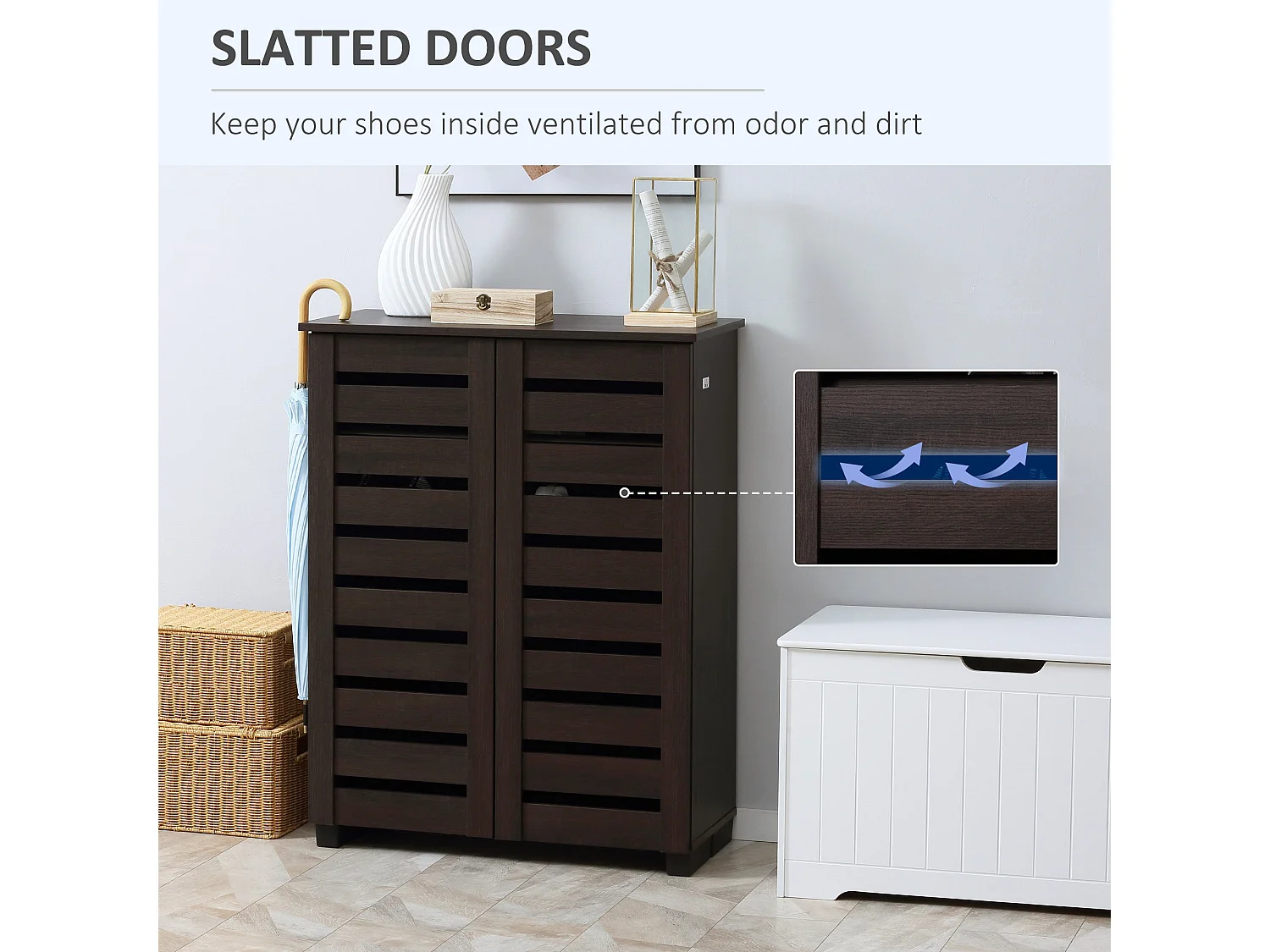 Fiseyo 15 Pair Wood Effect Shoe Cabinet Dark Brown