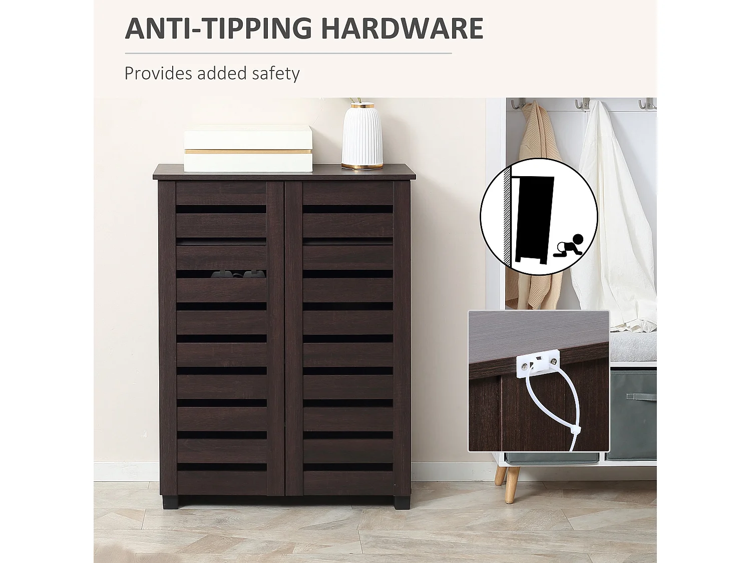 Fiseyo 15 Pair Wood Effect Shoe Cabinet Dark Brown