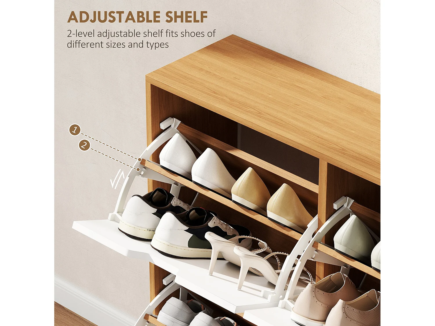 Margarita 4 Flip Drawer Shoe Cabinet Natural Wood Effect and White 95x26x95cm