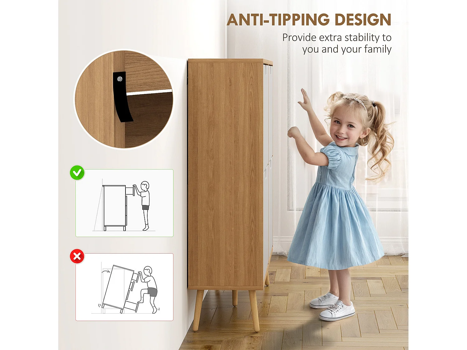Margarita 4 Flip Drawer Shoe Cabinet Natural Wood Effect and White 95x26x95cm