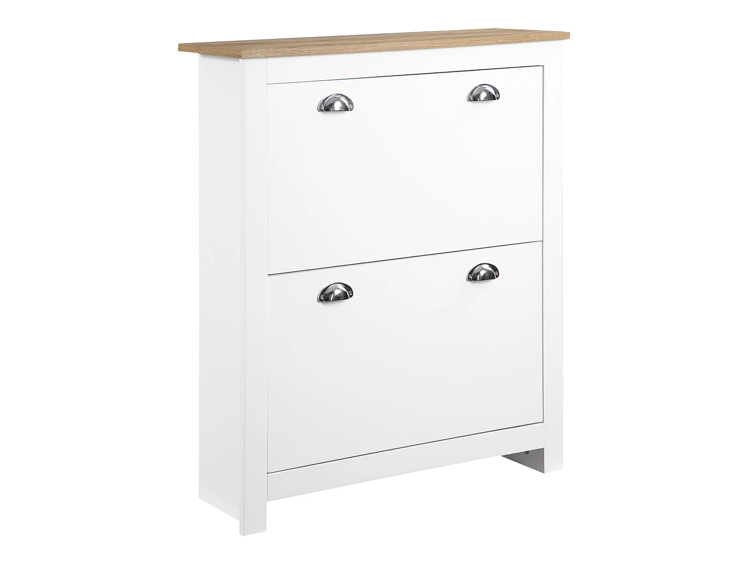 Neneka Slim White and Natural Shoe Cabinet 2 Flip Drawers for 12 Pairs