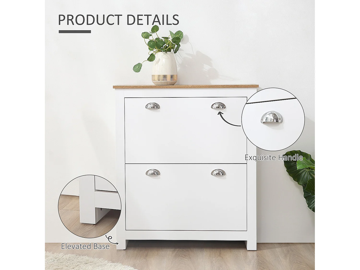 Neneka Slim White and Natural Shoe Cabinet 2 Flip Drawers for 12 Pairs