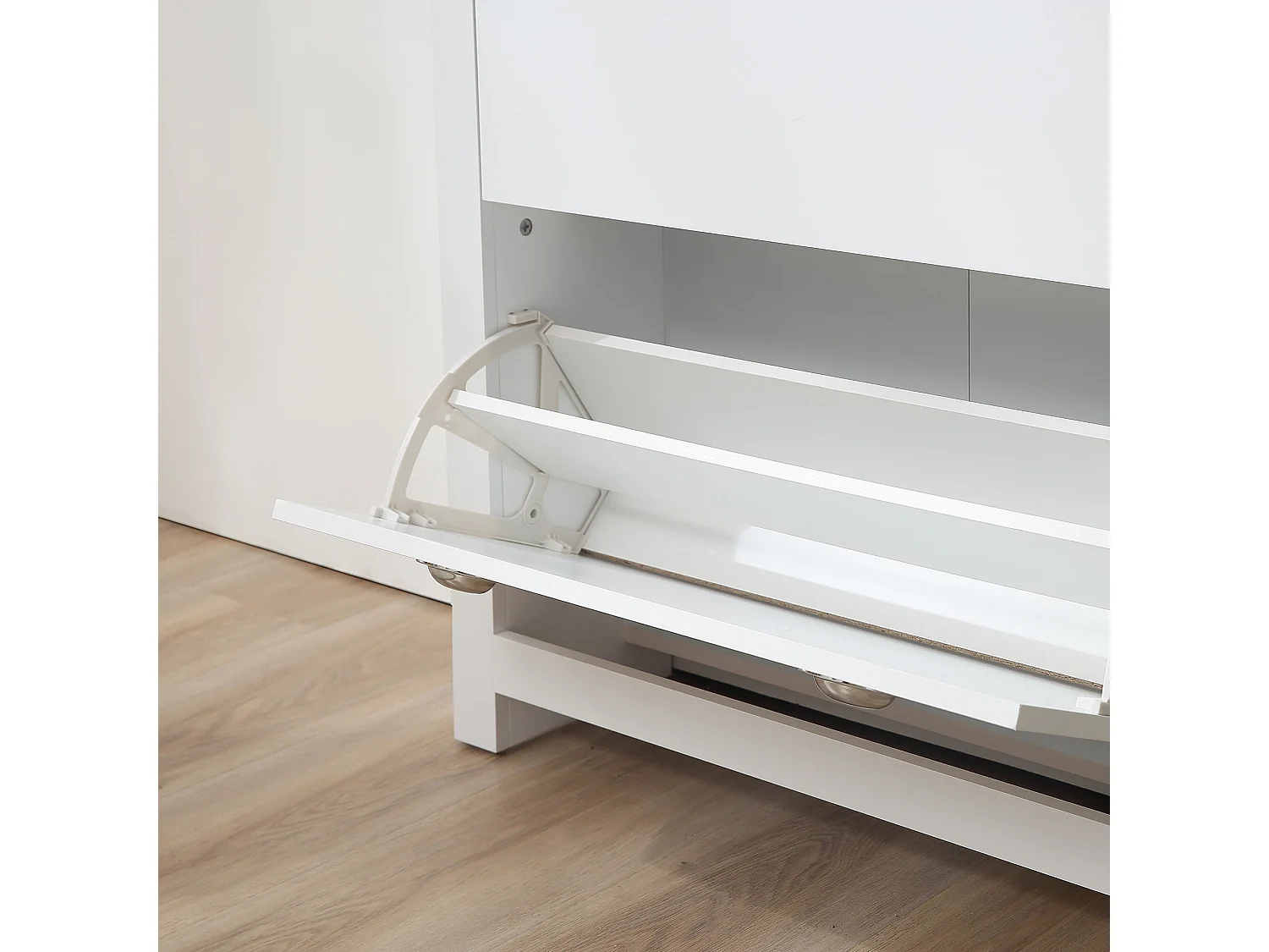 Neneka Slim White and Natural Shoe Cabinet 2 Flip Drawers for 12 Pairs