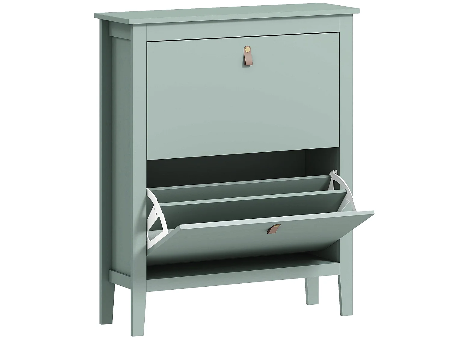 Sela 2 Drawer Mint Green Shoe Cabinet Slim Modern Design with Faux Leather Handles