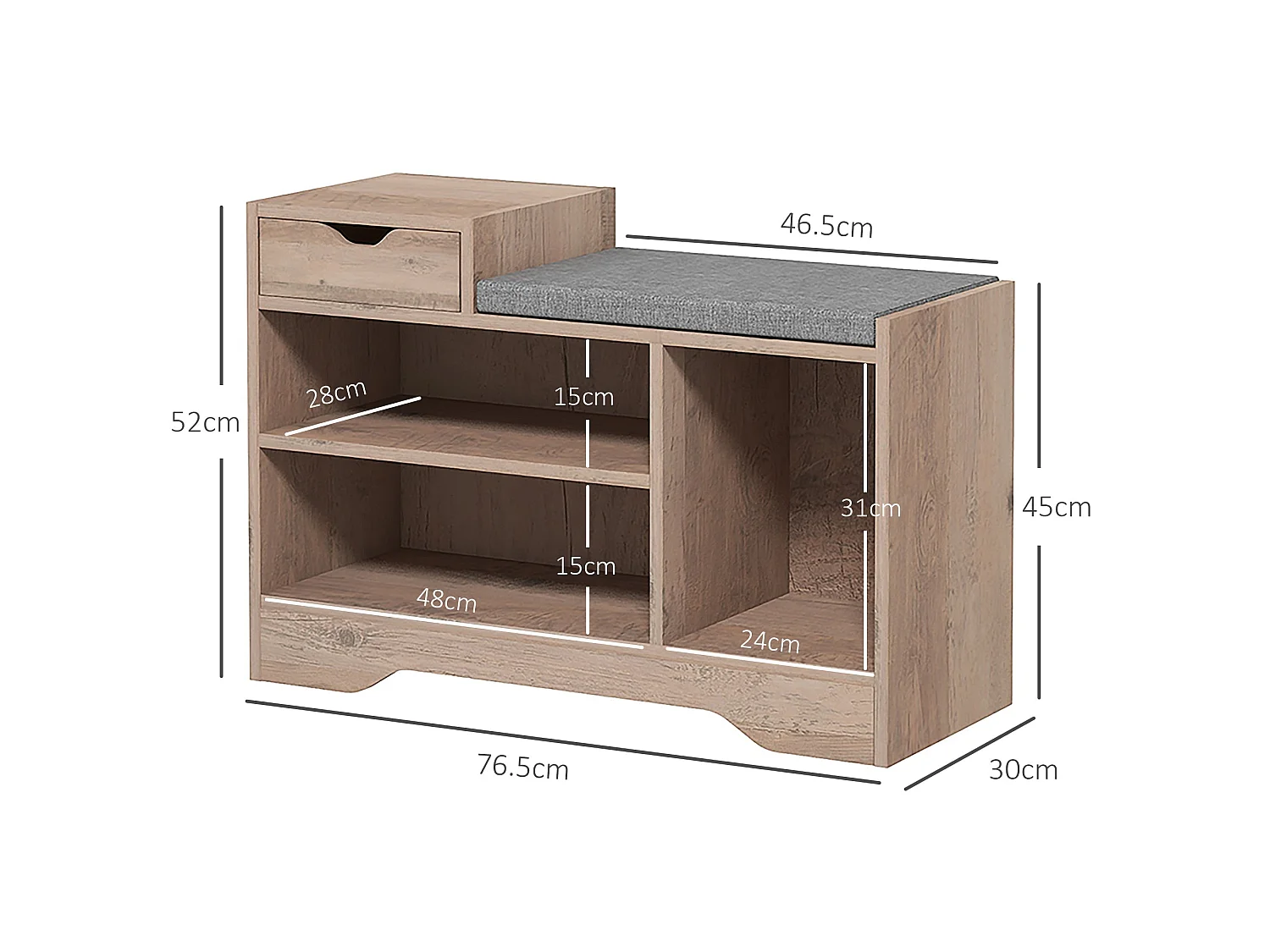 Lapa Shoe Bench with Cushion 1 Drawer Distressed Grey