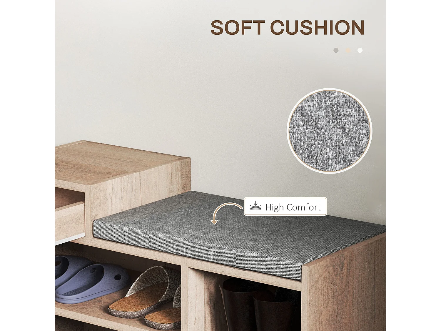Lapa Shoe Bench with Cushion 1 Drawer Distressed Grey