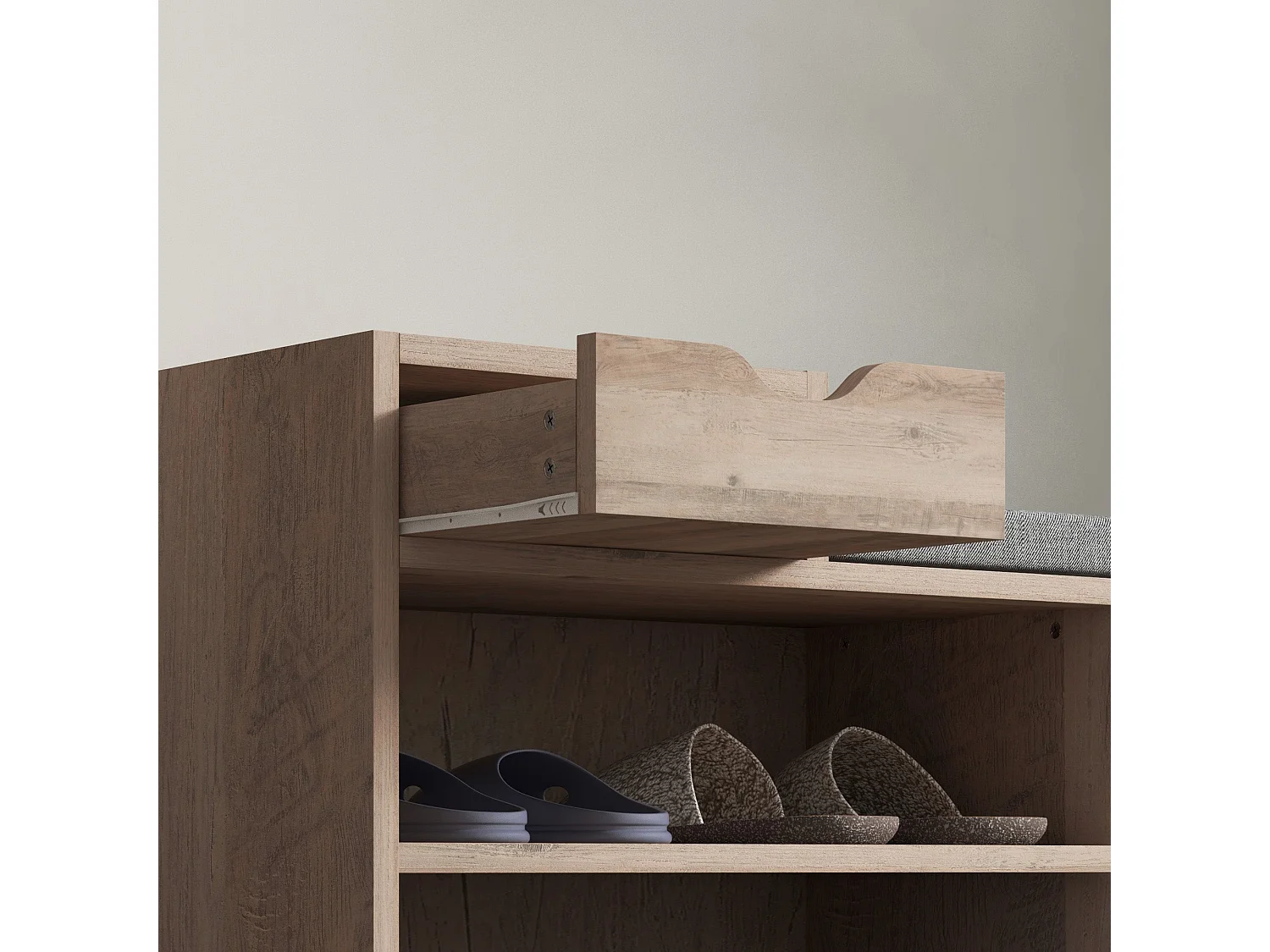 Lapa Shoe Bench with Cushion 1 Drawer Distressed Grey