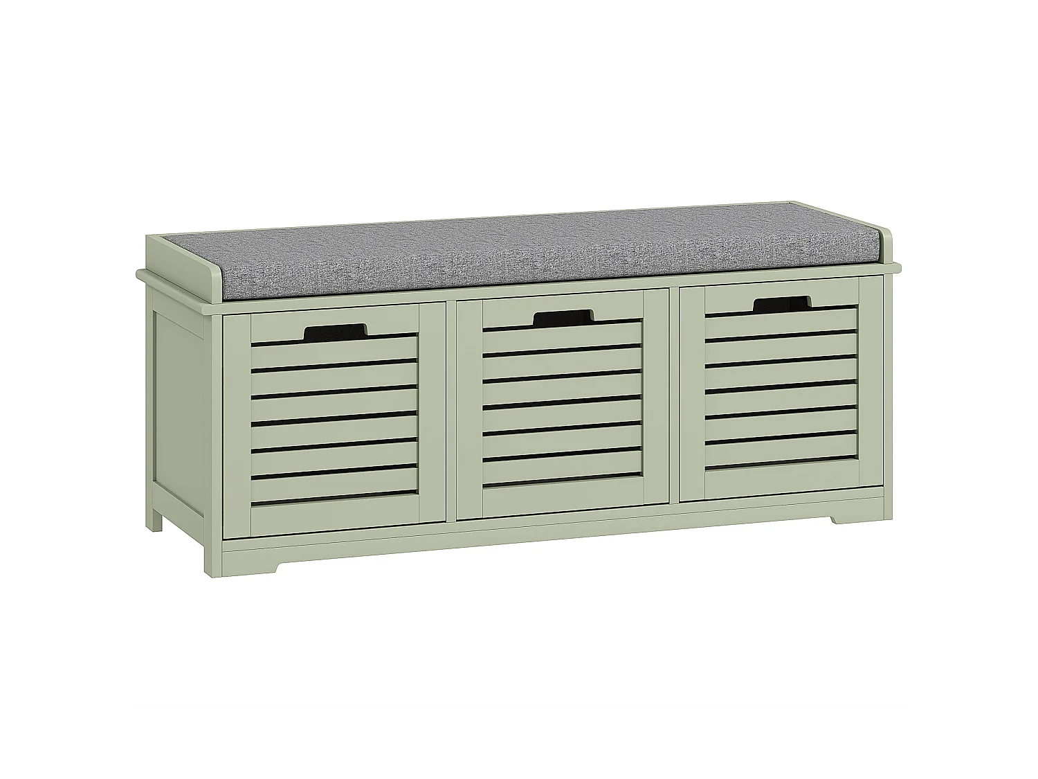 Dilena Wooden Green 3 Drawer Shoe Bench with Grey Padded Seat