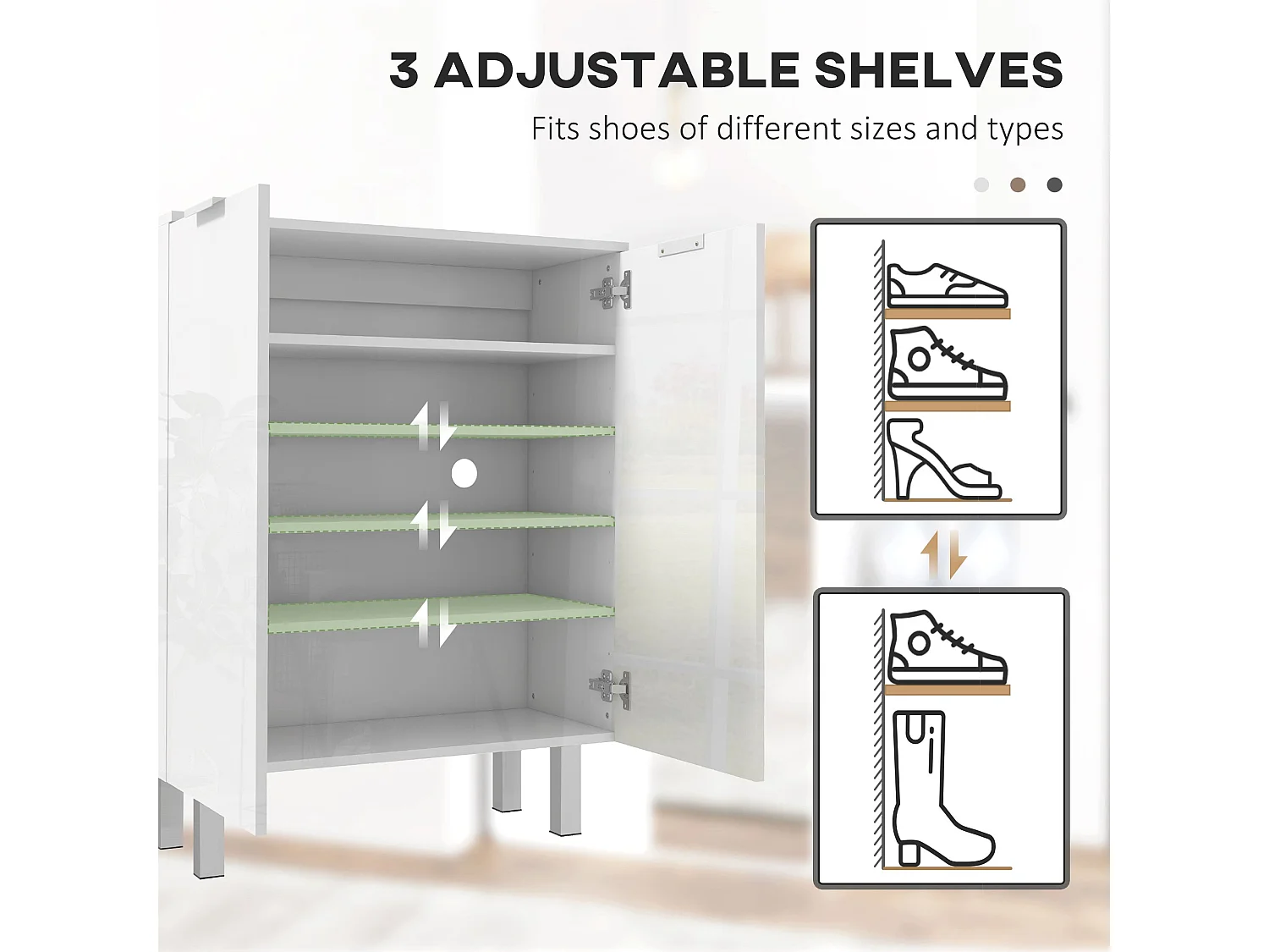 Conoyo 5 Shelf High Gloss White Shoe Storage Cupboard