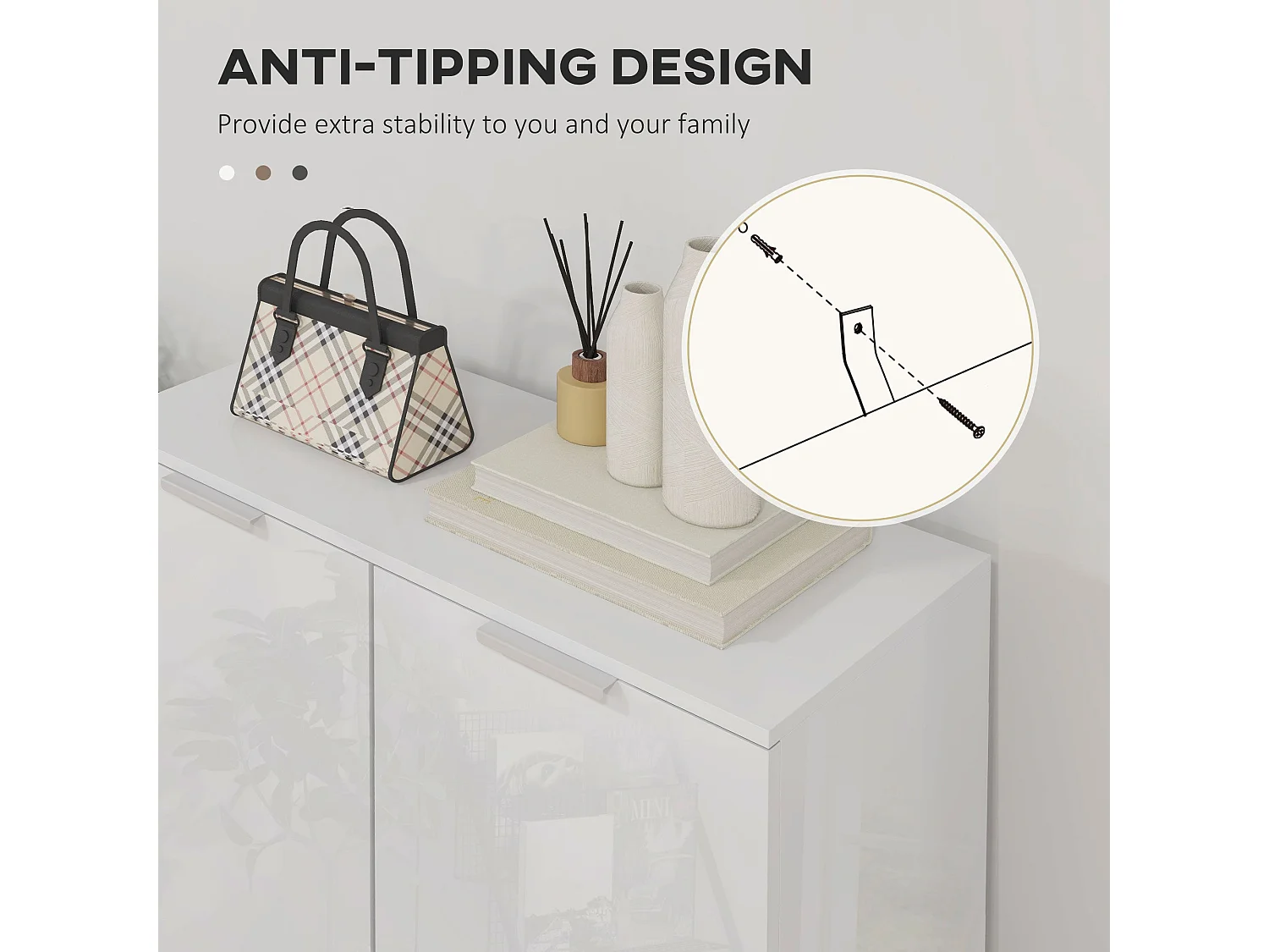 Conoyo 5 Shelf High Gloss White Shoe Storage Cupboard