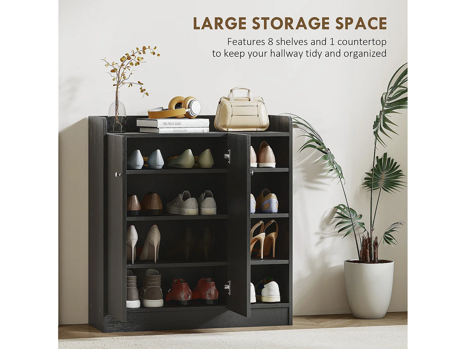 Rala Black Shoe Cupboard 2 Doors 9 Adjustable Shelves