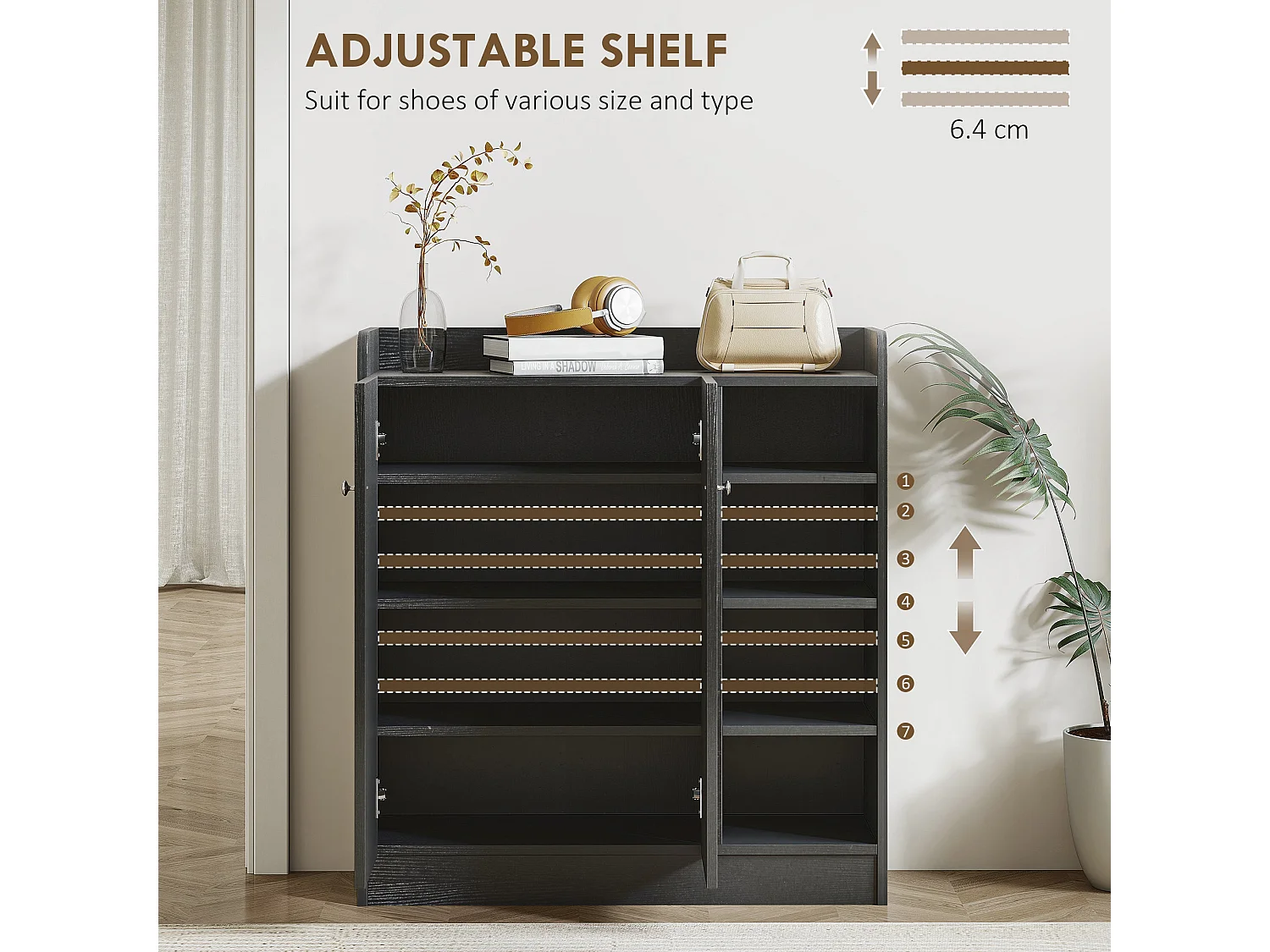 Rala Black Shoe Cupboard 2 Doors 9 Adjustable Shelves