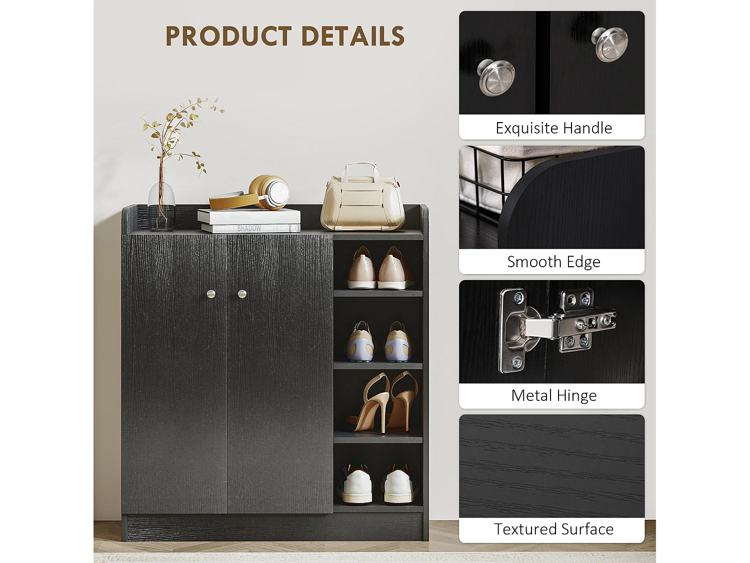 Rala Black Shoe Cupboard 2 Doors 9 Adjustable Shelves