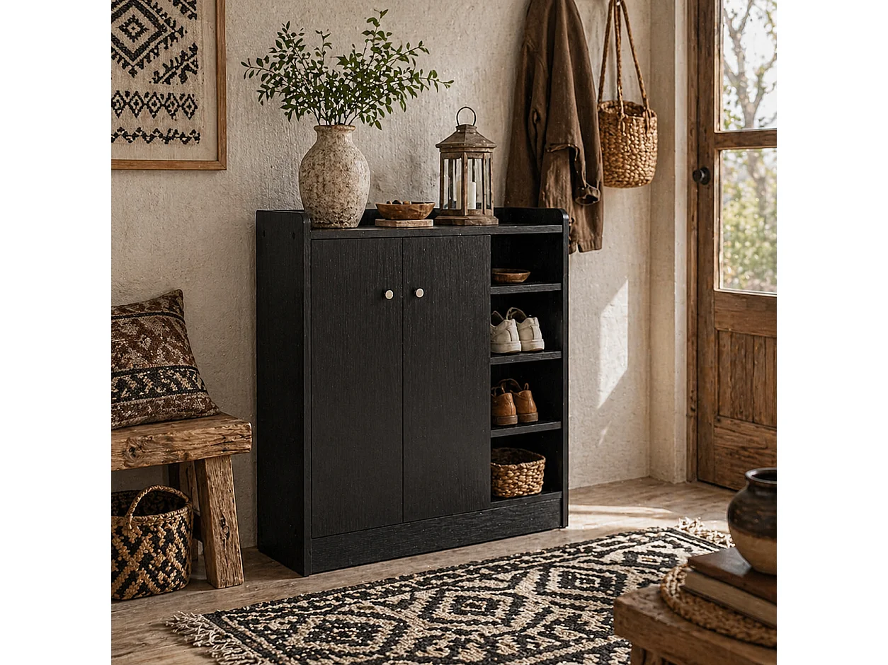 Rala Black Shoe Cupboard 2 Doors 9 Adjustable Shelves