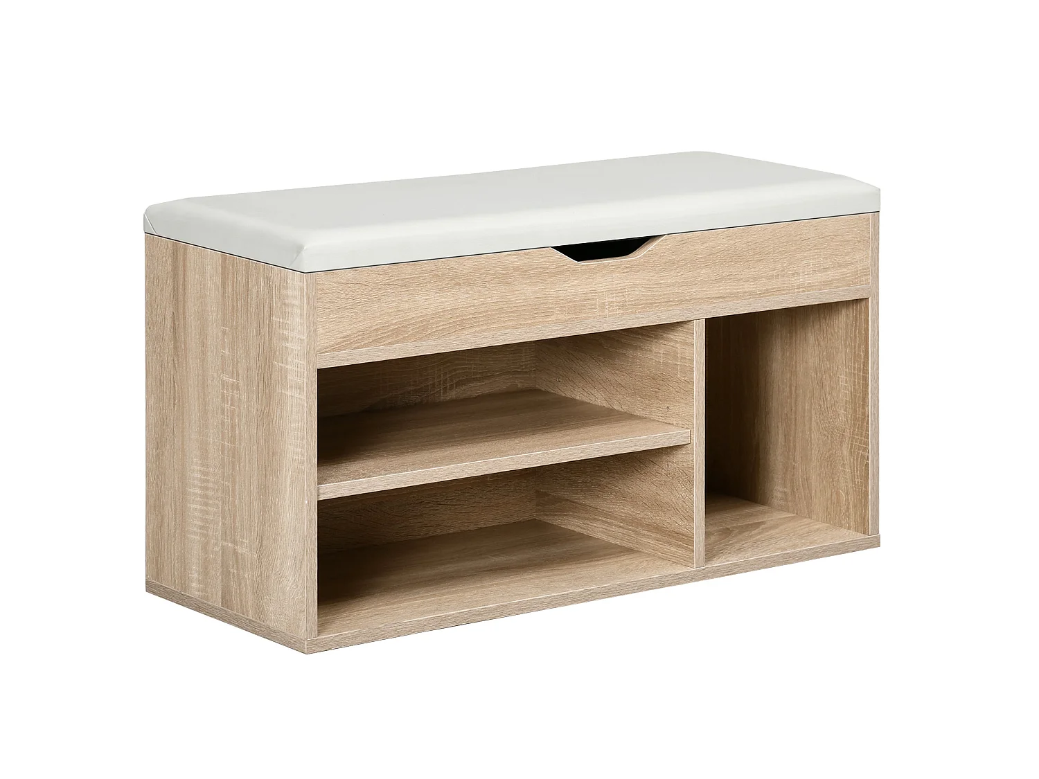 Sonala Oak Tone Shoe Storage Bench with Hidden Compartment and Padded Seat