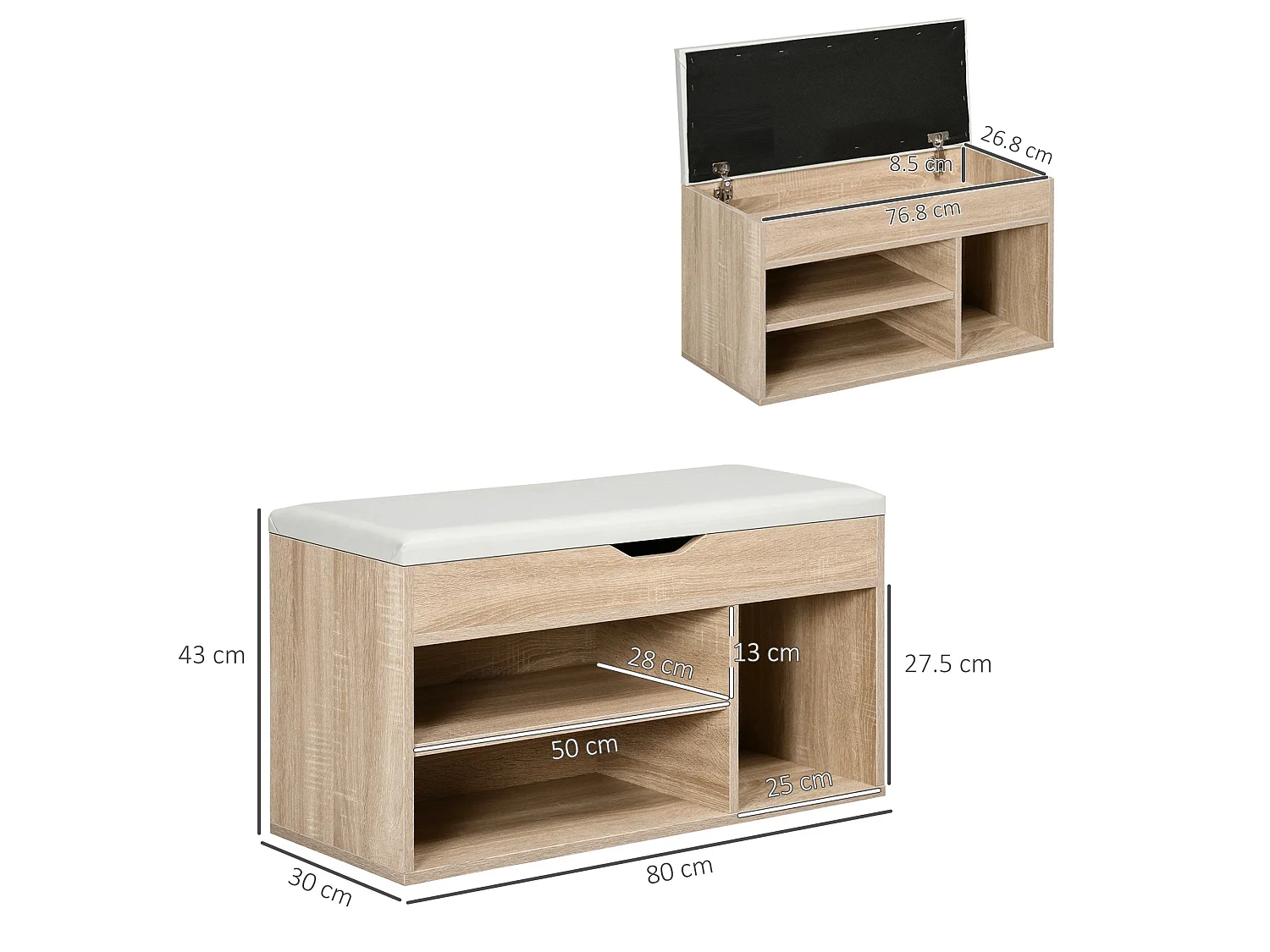 Sonala Oak Tone Shoe Storage Bench with Hidden Compartment and Padded Seat