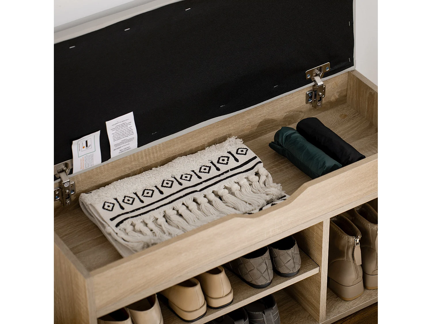 Sonala Oak Tone Shoe Storage Bench with Hidden Compartment and Padded Seat