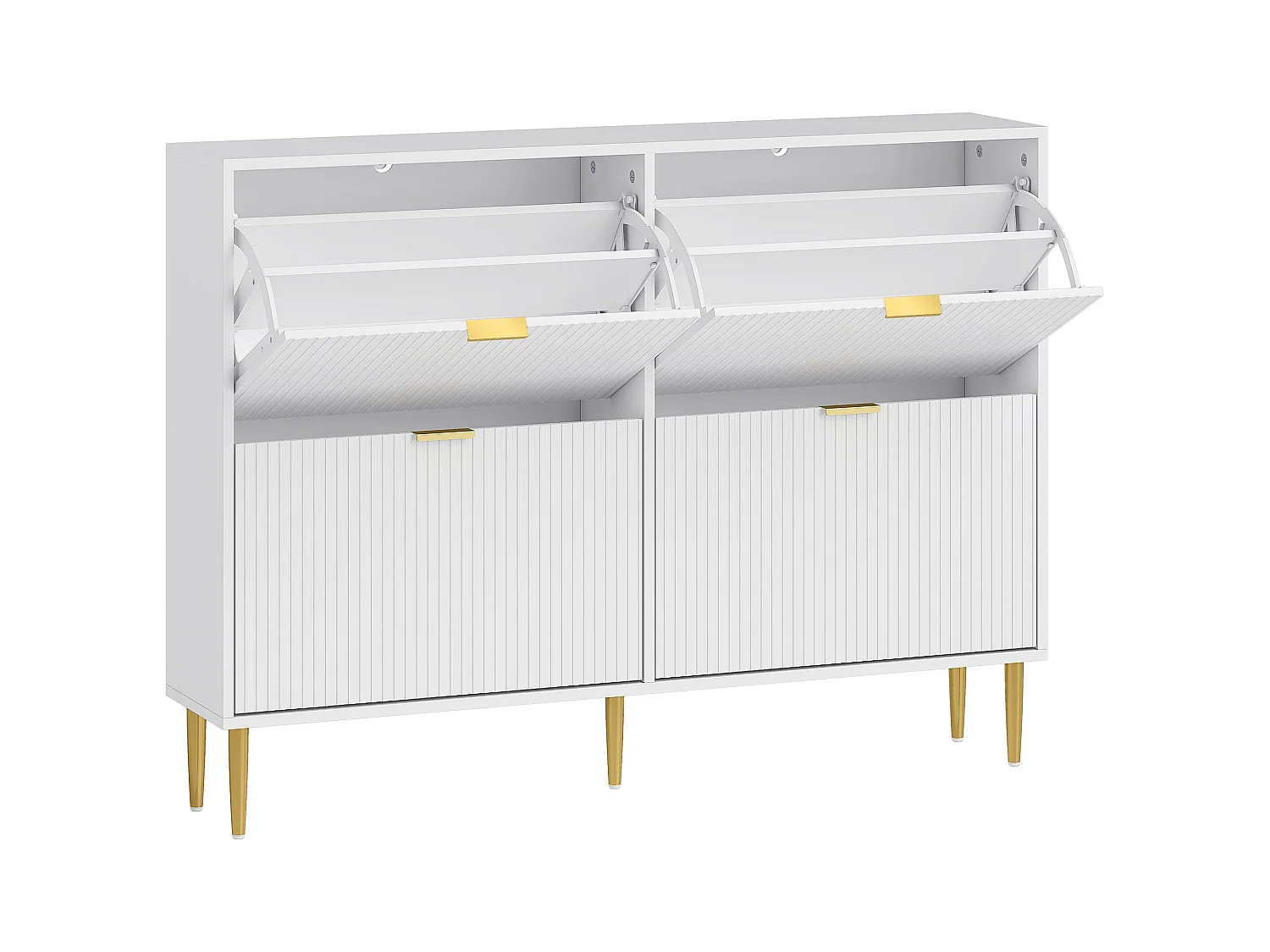 Rokake White Ribbed 4 Drawer Shoe Cabinet Slim Modern Storage