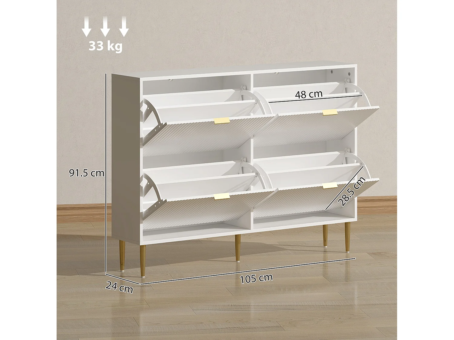 Rokake White Ribbed 4 Drawer Shoe Cabinet Slim Modern Storage