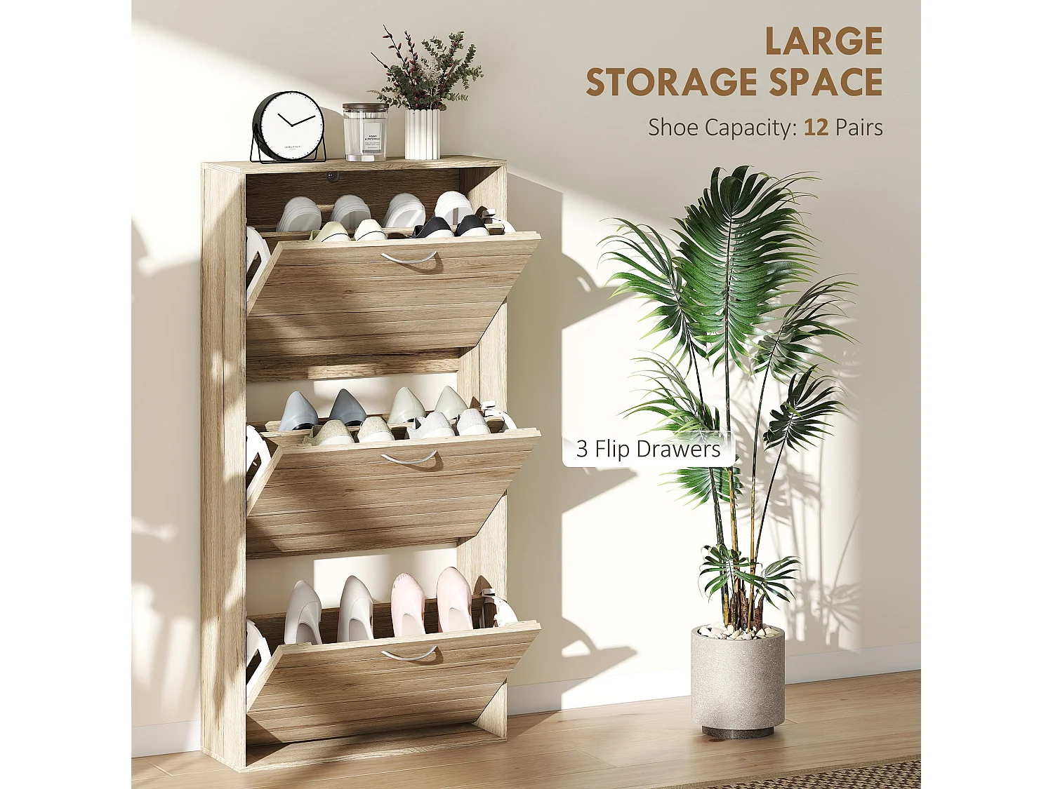 Covara Brown Wood Effect Shoe Cabinet 12 Pair Flip Down Storage