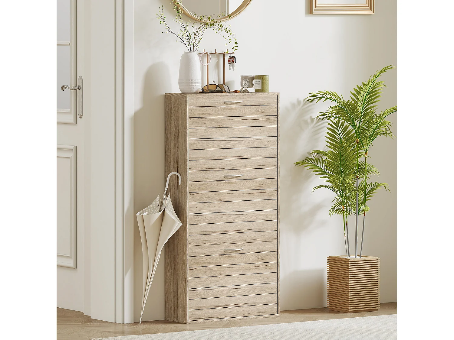 Covara Brown Wood Effect Shoe Cabinet 12 Pair Flip Down Storage