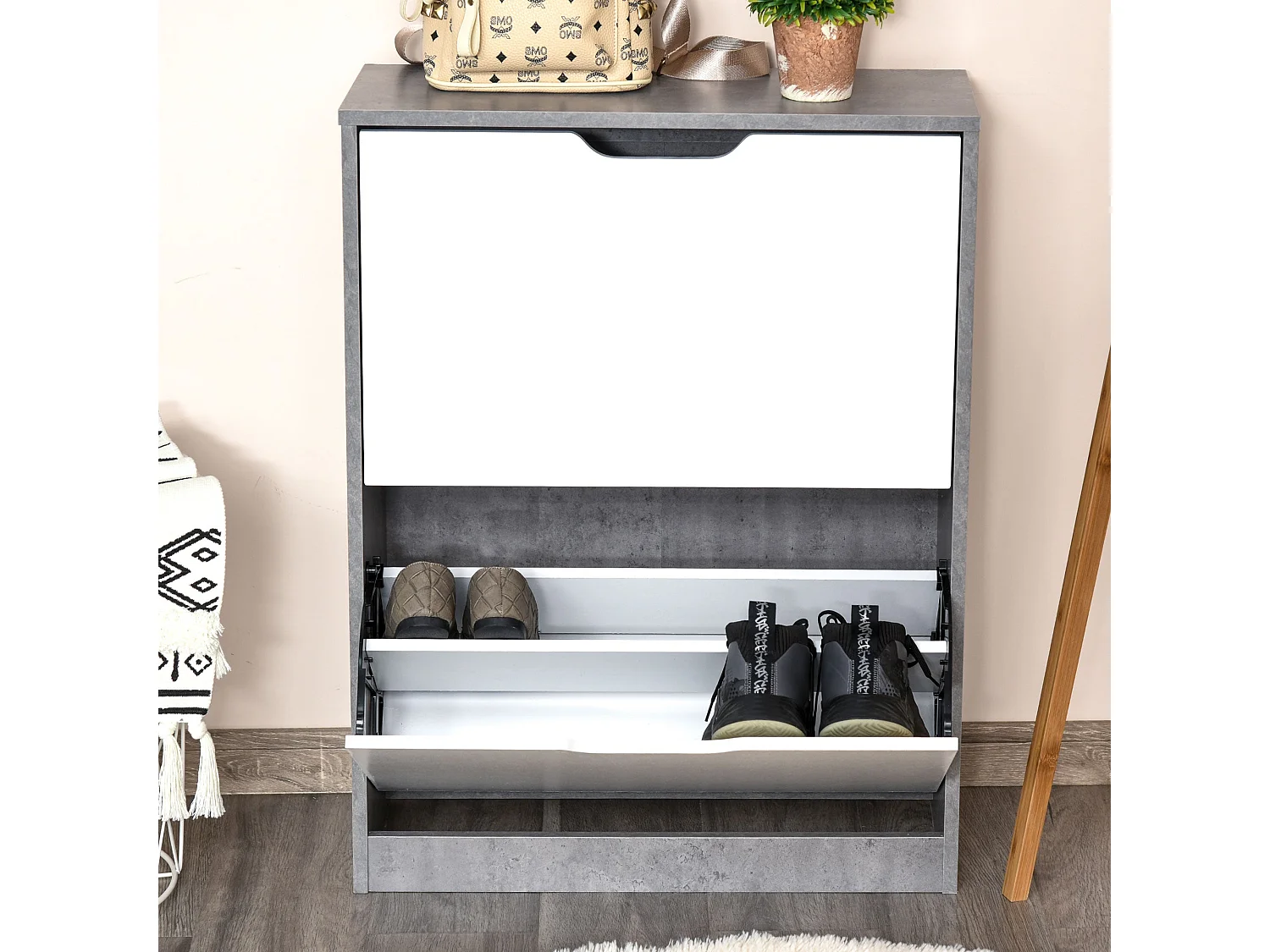 Lohase 2 Drawer Shoe Cabinet Grey and White 62.5 x 26 x 81cm