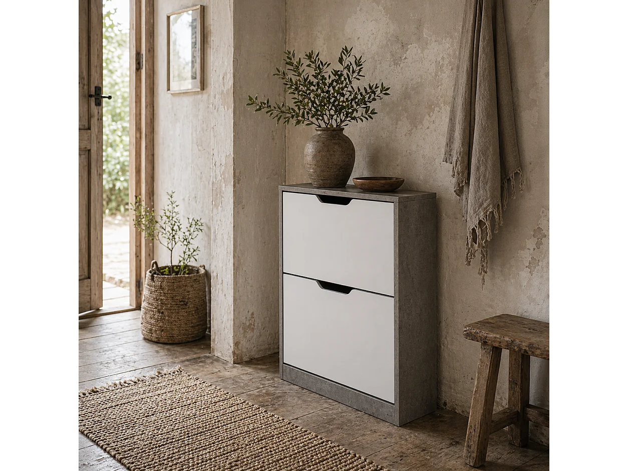 Lohase 2 Drawer Shoe Cabinet Grey and White 62.5 x 26 x 81cm