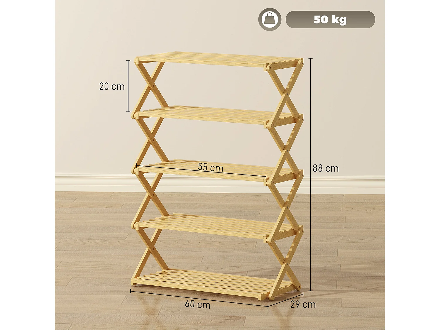 Lafa Mazi Natural Bamboo 5 Tier Folding Shoe Rack