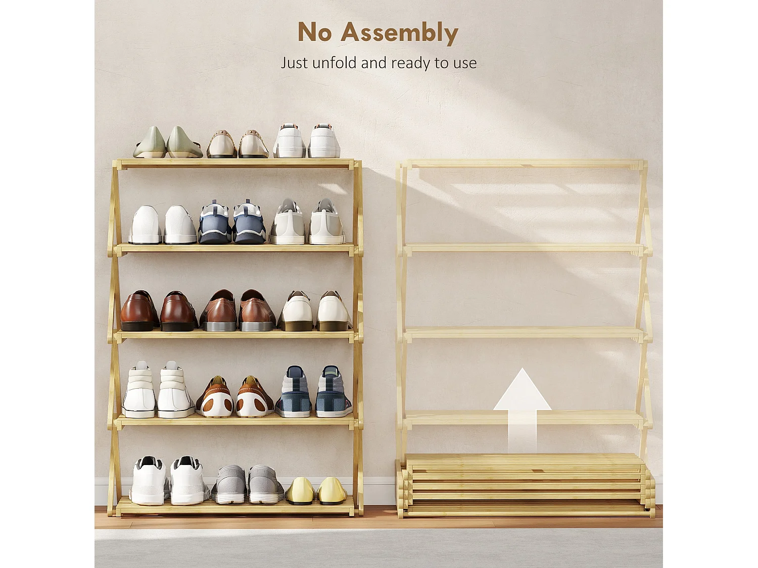 Lafa Mazi Natural Bamboo 5 Tier Folding Shoe Rack