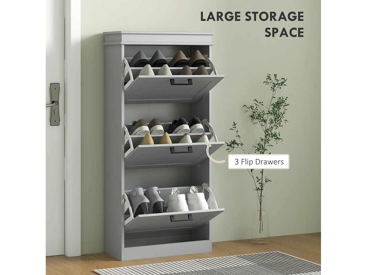 Keliba Kaha Grey Minimal 3 Drawer Shoe Cabinet