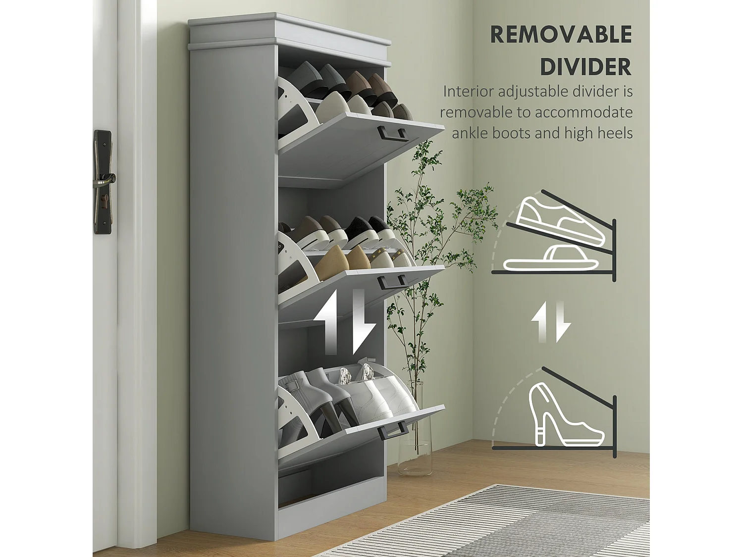 Keliba Kaha Grey Minimal 3 Drawer Shoe Cabinet
