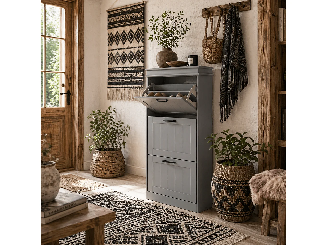 Keliba Kaha Grey Minimal 3 Drawer Shoe Cabinet