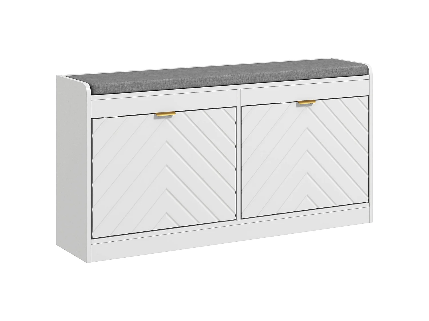 Kera White MDF Shoe Bench 2 Flip Drawers Grey Padded Seat