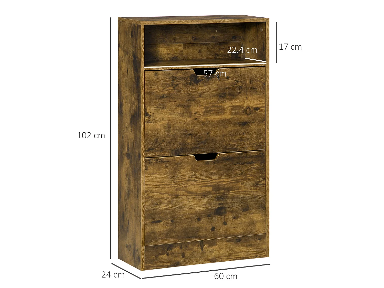 Zilado Rustic Brown Slim 2 Drawer Shoe Cabinet with Adjustable Shelves