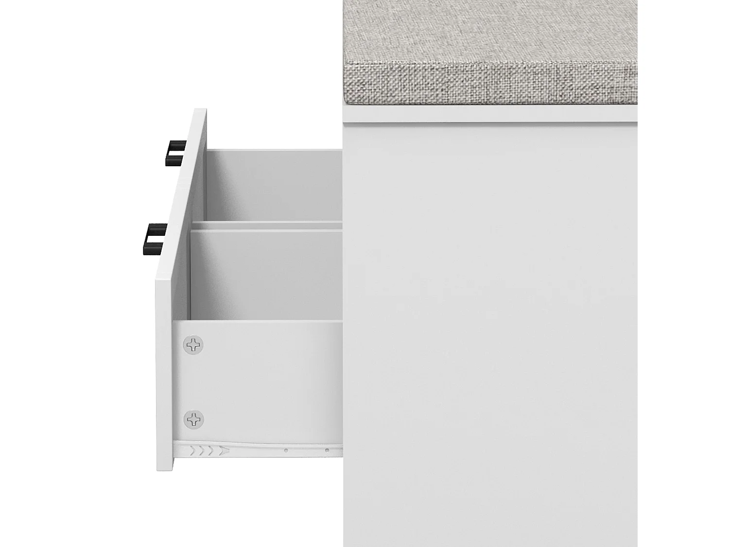 Noma White MDF Shoe Bench with Removable Grey Cushion 2 Open Shelves 2 Drawers