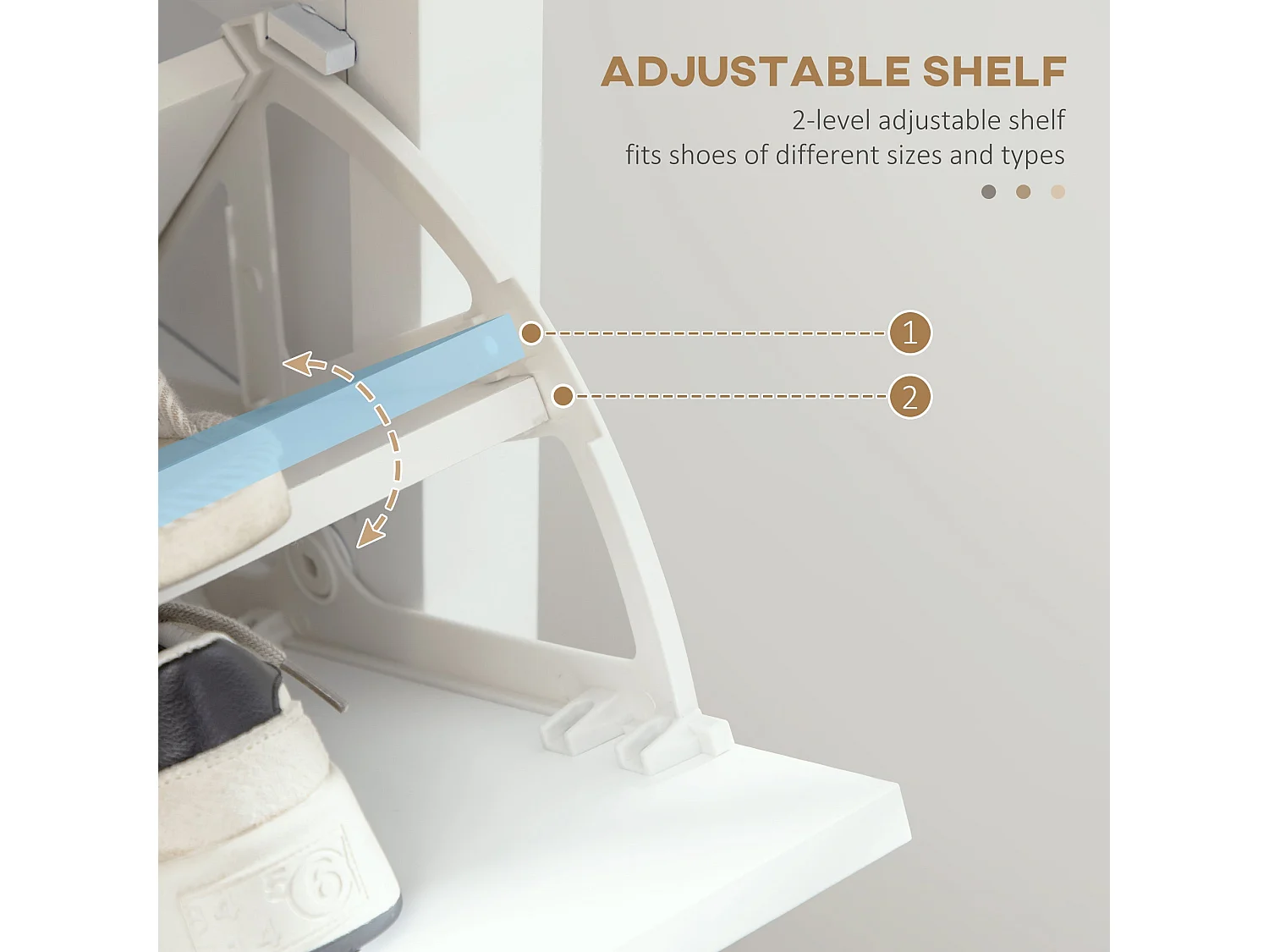 Lisavi White Slim Shoe Cabinet 2 Flip Drawers Adjustable Shelves and Open Shelf 58x24x105cm