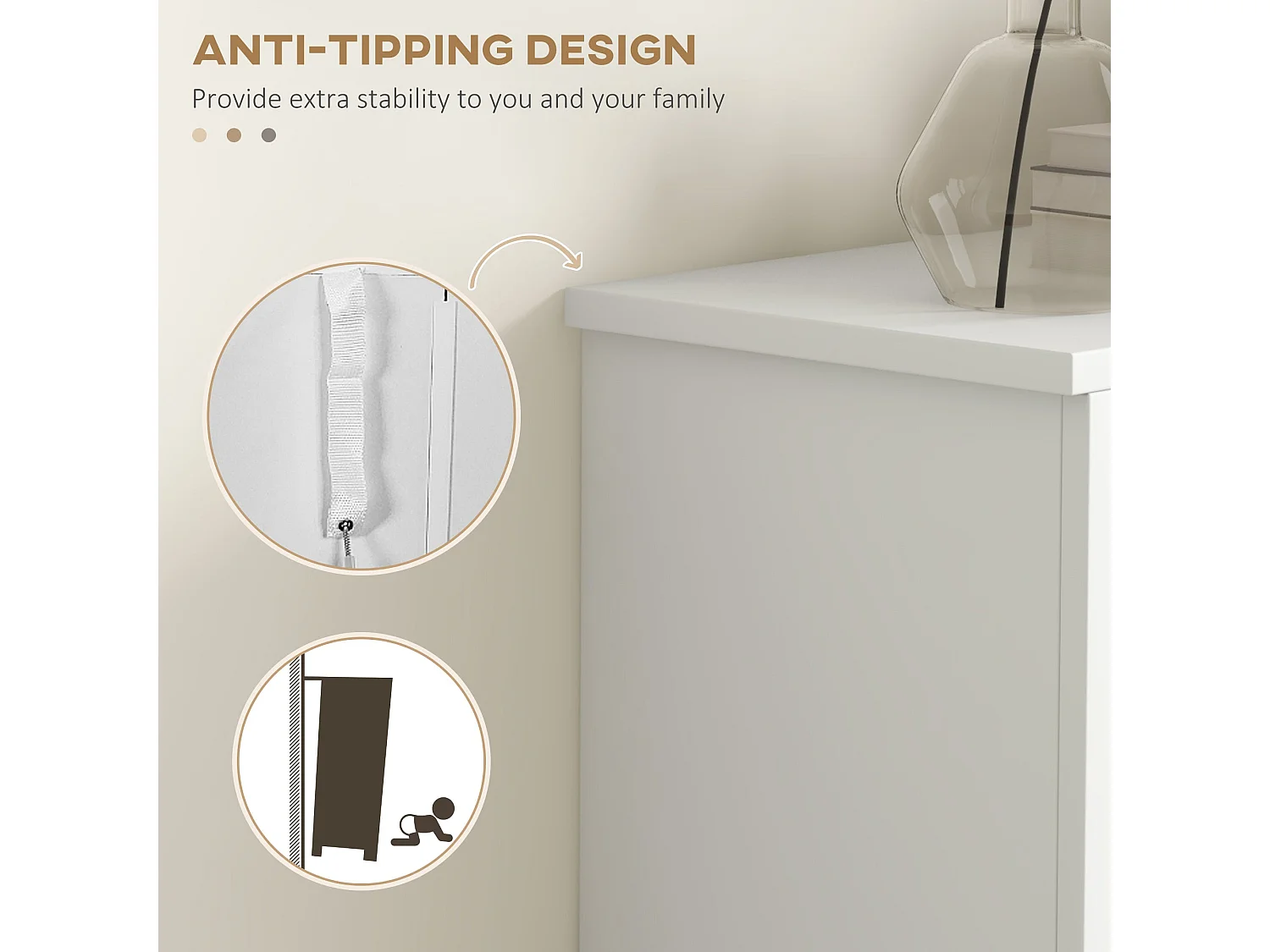 Lisavi White Slim Shoe Cabinet 2 Flip Drawers Adjustable Shelves and Open Shelf 58x24x105cm