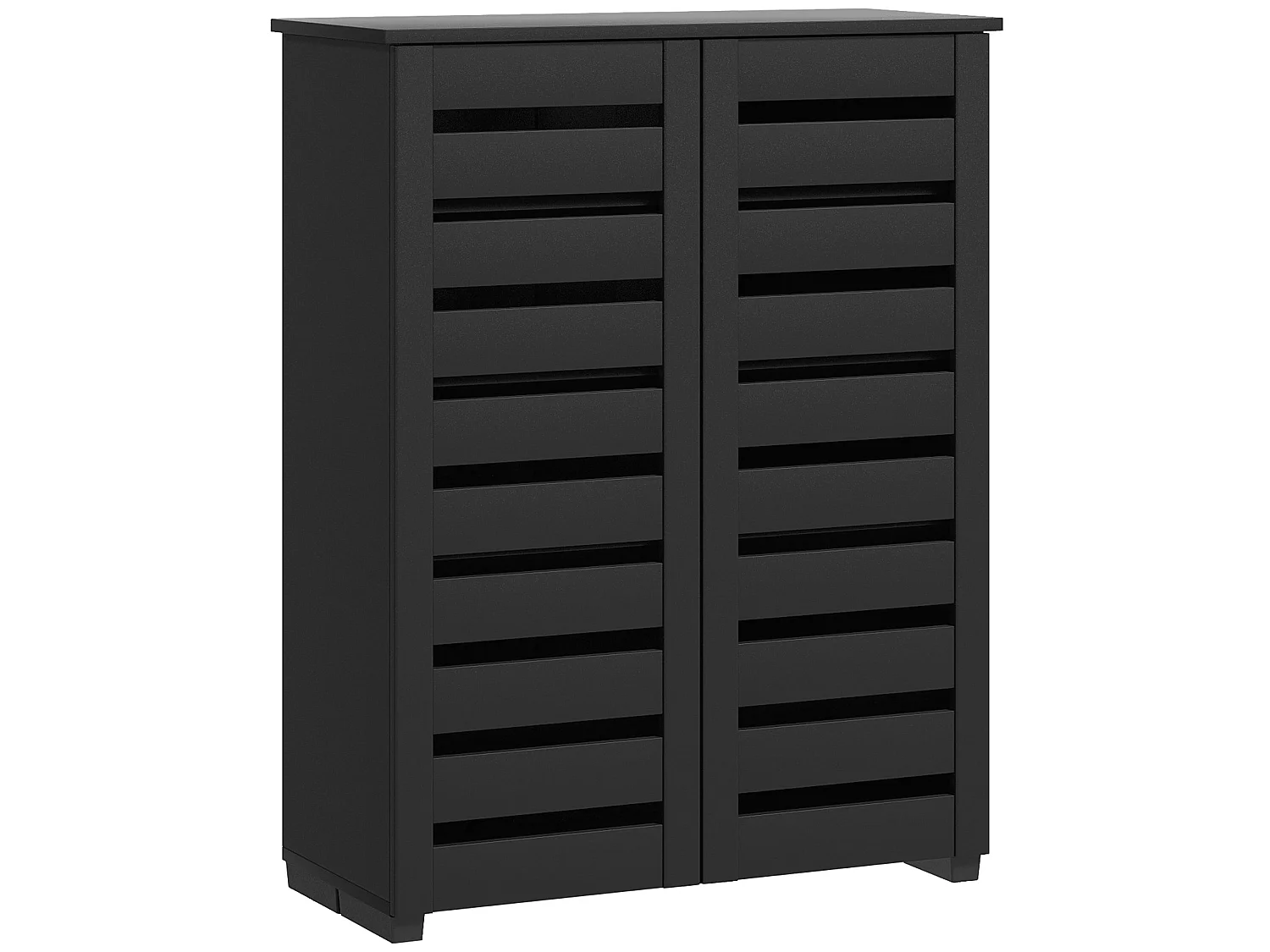 Kamoza Slim Black Shoe Cabinet 5 Tier Storage with Slatted Doors