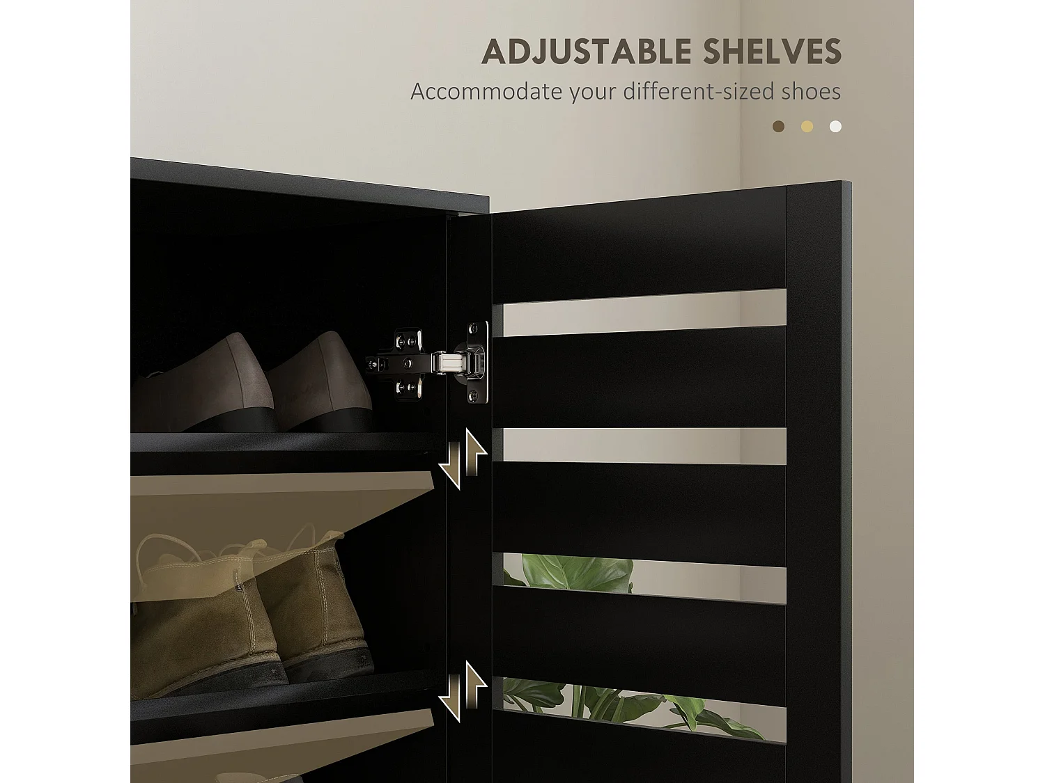 Kamoza Slim Black Shoe Cabinet 5 Tier Storage with Slatted Doors