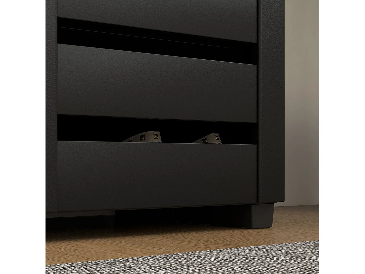 Kamoza Slim Black Shoe Cabinet 5 Tier Storage with Slatted Doors