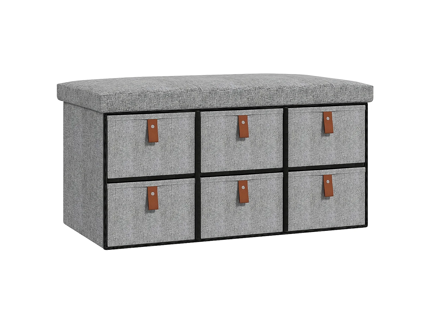 Taelha Light Grey Fabric Shoe Bench with Cushioned Seat and 6 Drawers