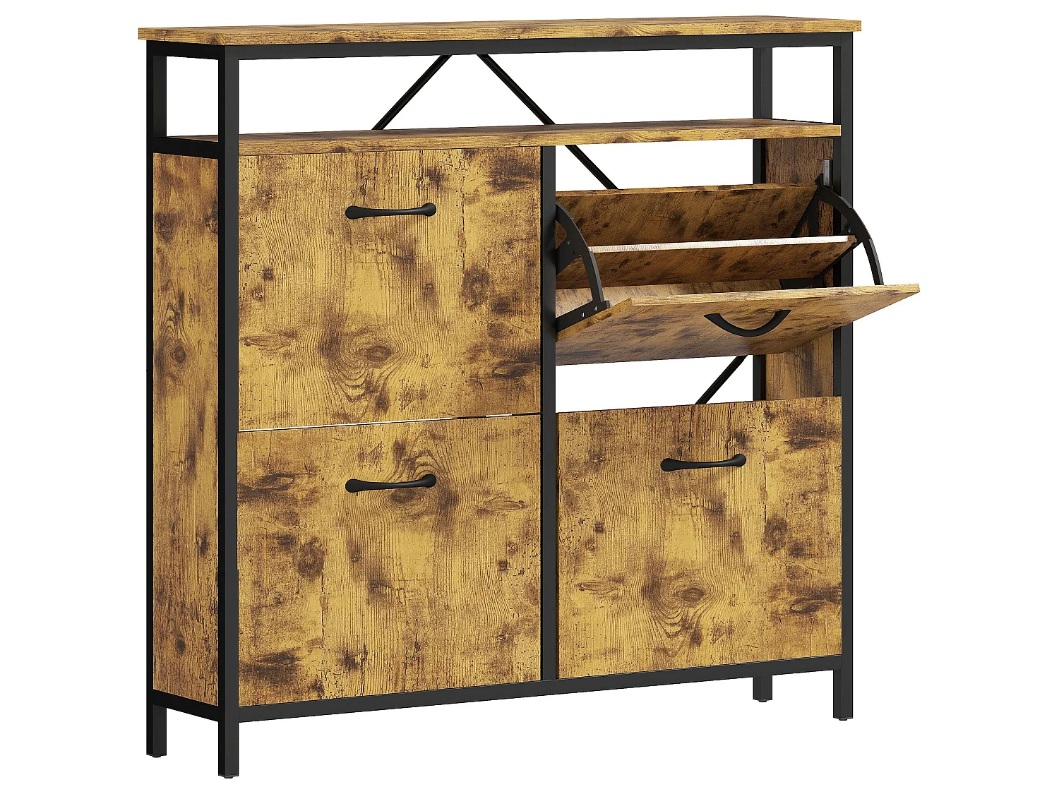 Vebael Rustic Brown Shoe Cabinet with 4 Flip Drawers and Top Shelf
