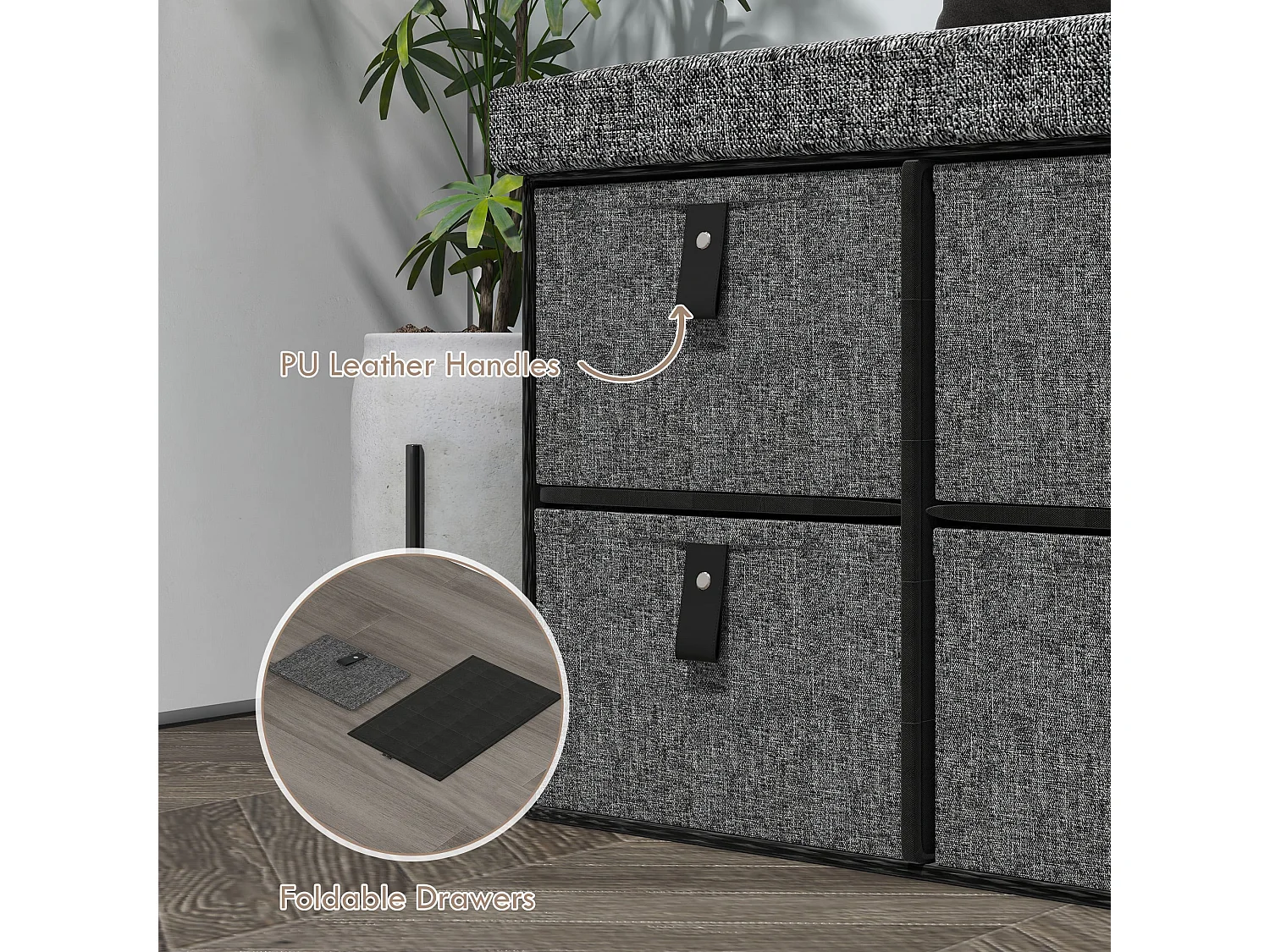 Varare Dark Grey Fabric 6 Drawer Shoe Storage Bench with Cushioned Seat