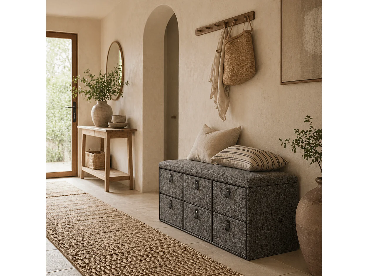Varare Dark Grey Fabric 6 Drawer Shoe Storage Bench with Cushioned Seat