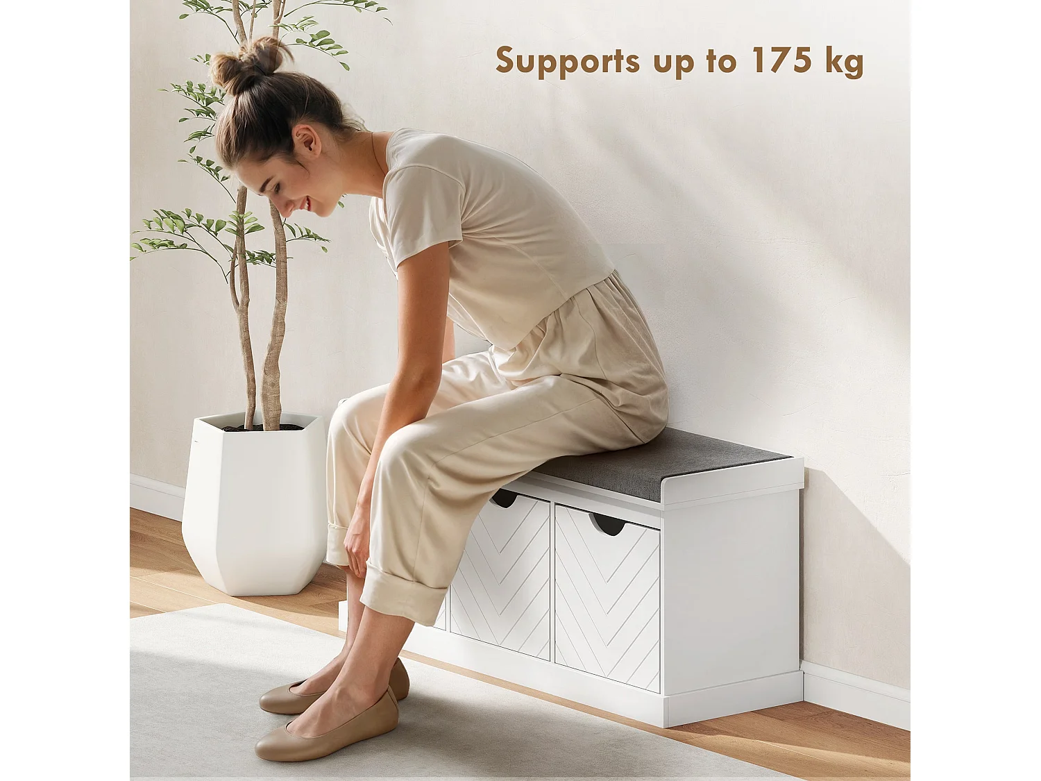 Reco Nolu White 3 Drawer Shoe Bench with Grey Padded Seat