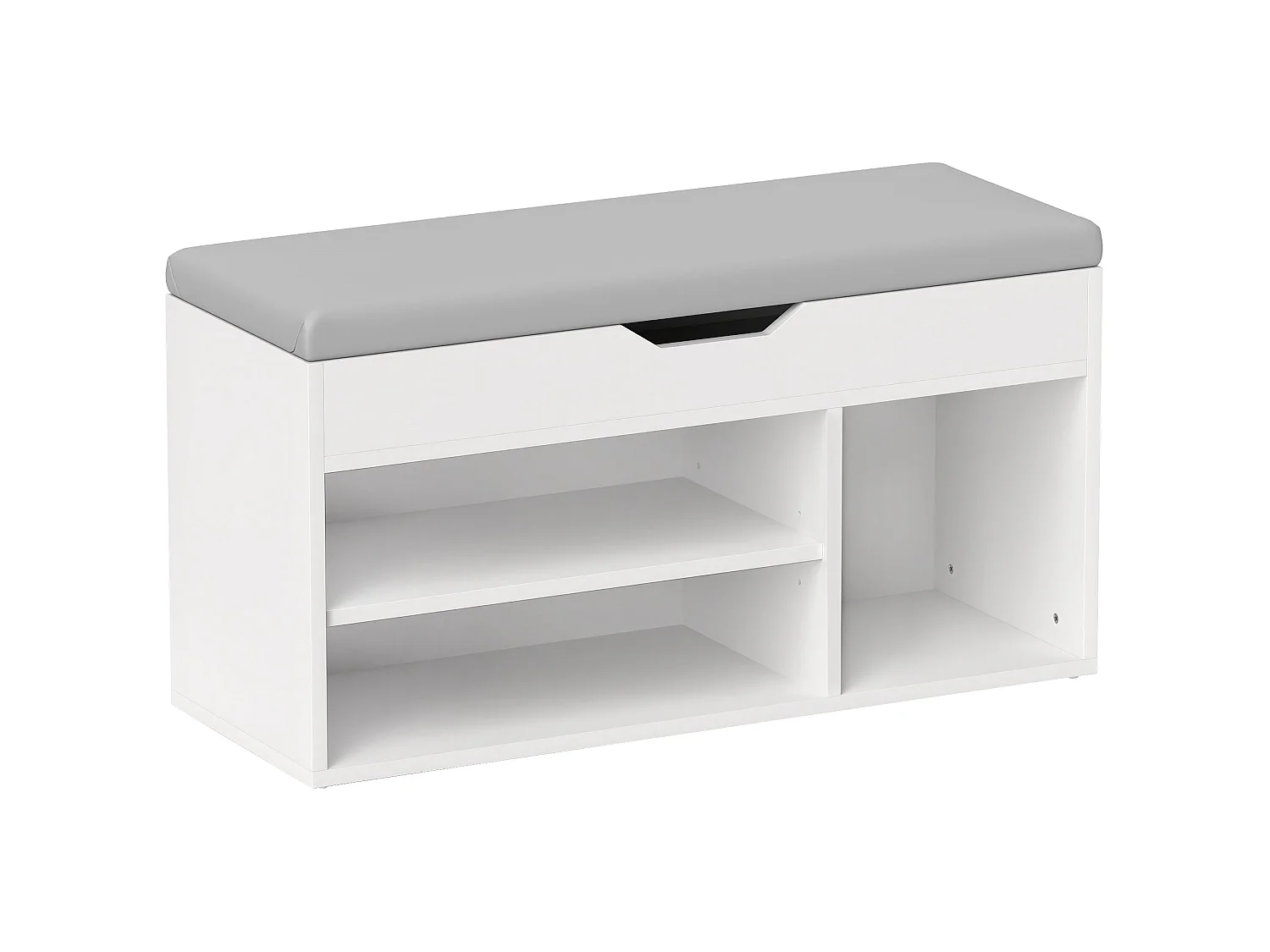 Zima Cream White Shoe Storage Bench with Hidden Compartment and Light Grey Padded Seat