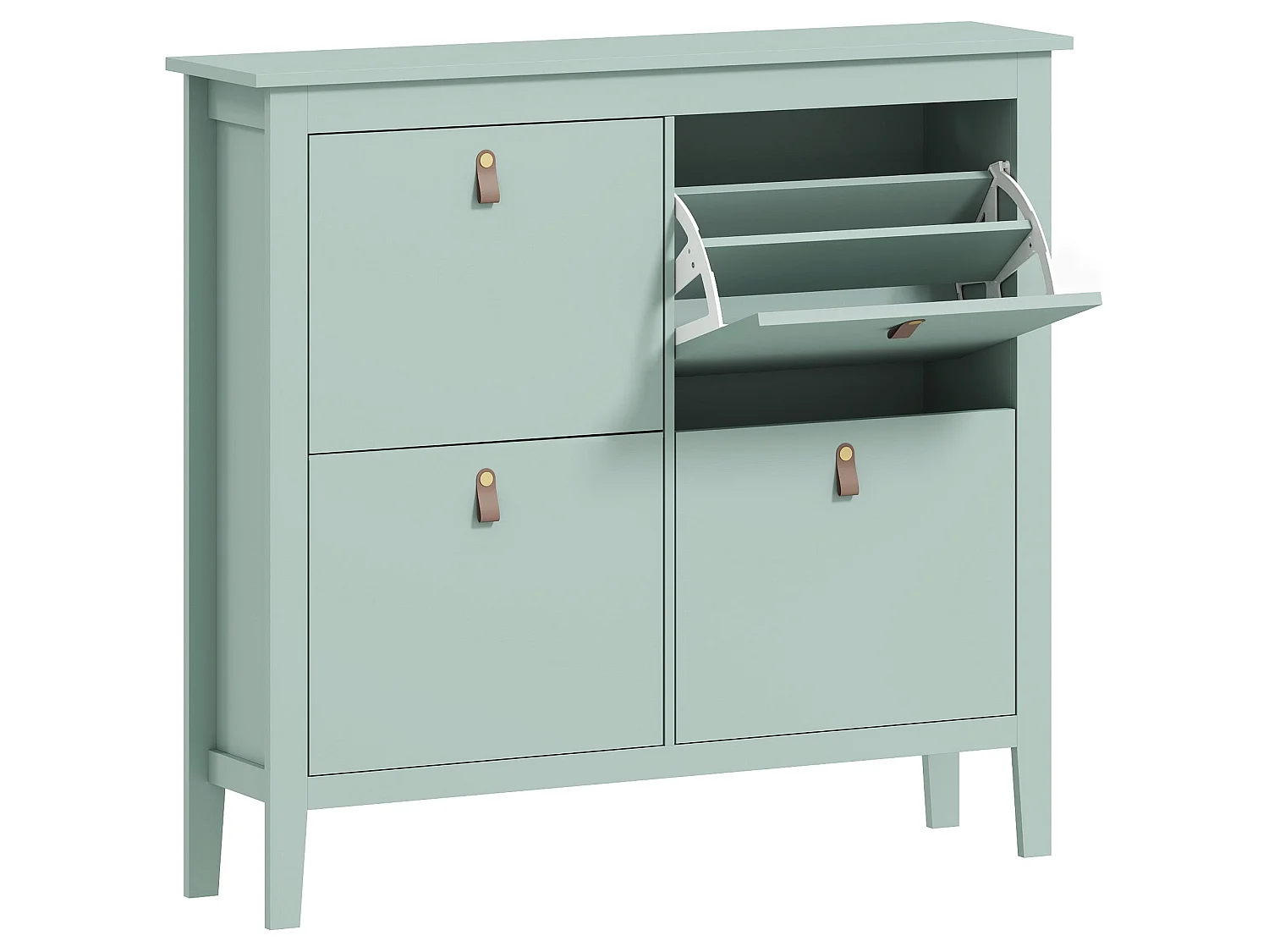 Margarita Mint Green 4 Drawer Shoe Cabinet with Faux Leather Handles